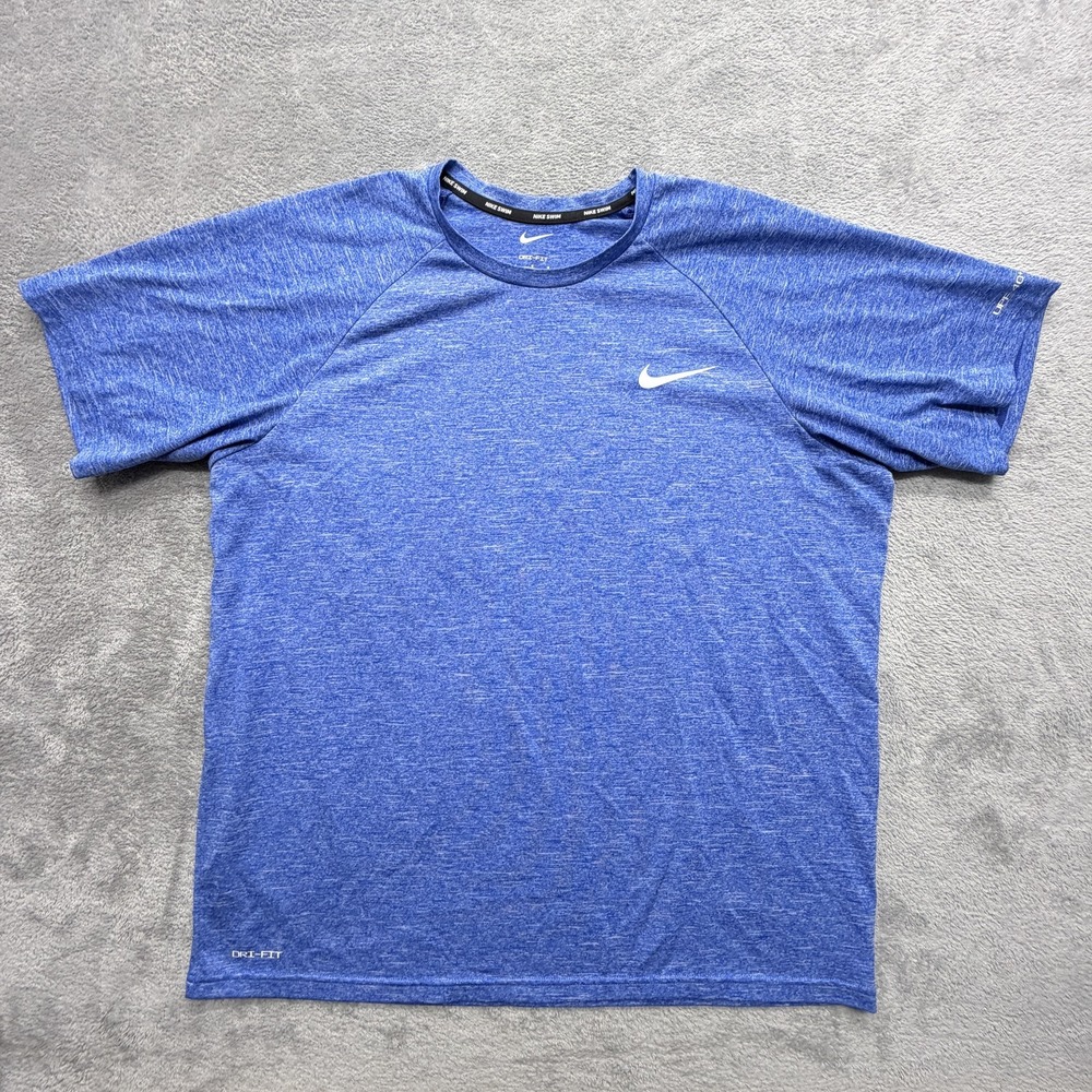Nike Swim Dri-FIT Shirt Mens L Blue Swoosh Graphic Polyester Tee‎ Lightweight